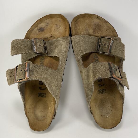 Birkenstock Arizona Sandals Womens Size 38 US 7-7.5 Tan Suede Slide - Picture 4 of 10